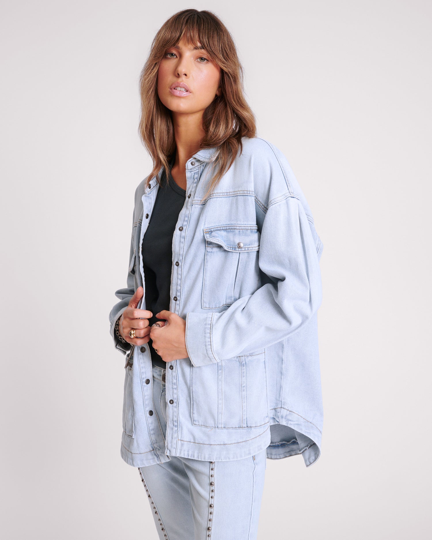 Dirty Blue Denim Longline Denim Jacket - Hustler