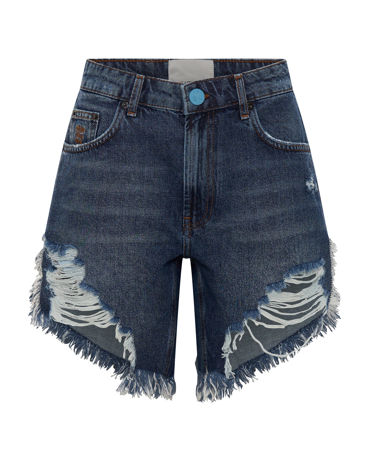 Outlet Sale Denim Shorts Frankies High Waist Long Length Denim Shorts - Blue Thunder