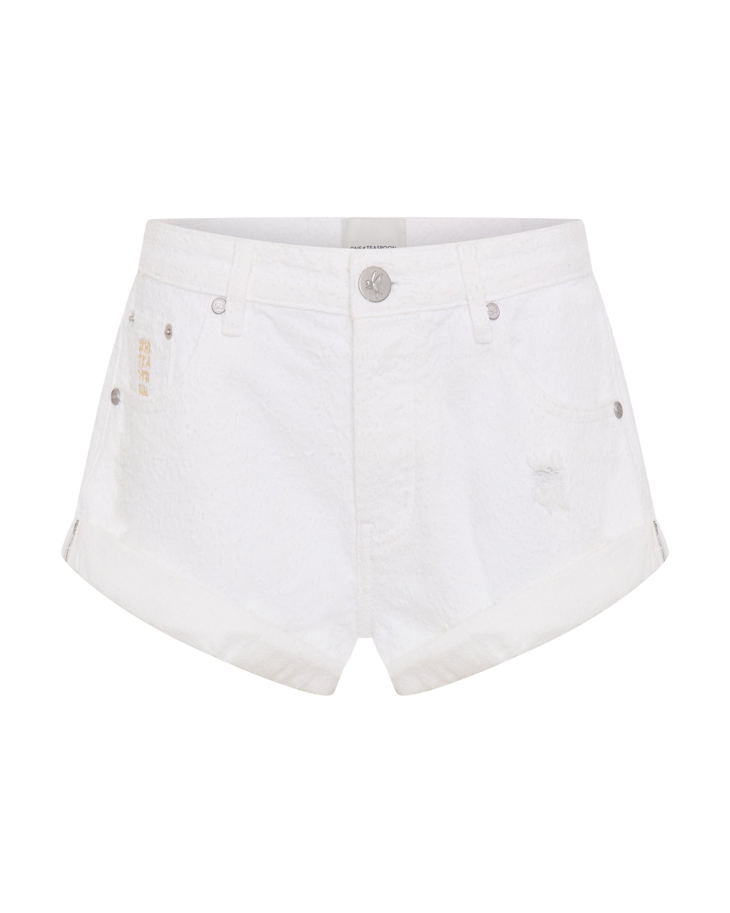 White Denim Bandits Low Waist Denim Shorts - Textured White