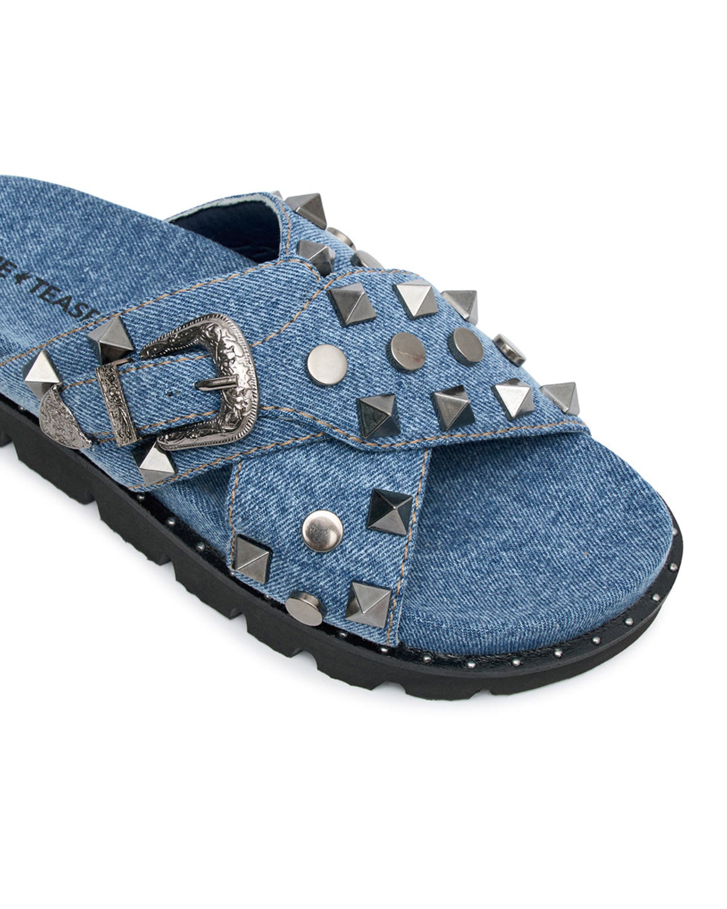 Accessories Studded Denim Iggy Slides - Blue