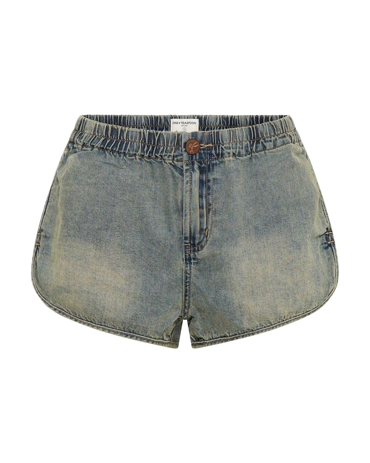 Dirty Blue Denim Dylan Low Waist 70s Elasticated Denim Shorts - Blue Sand