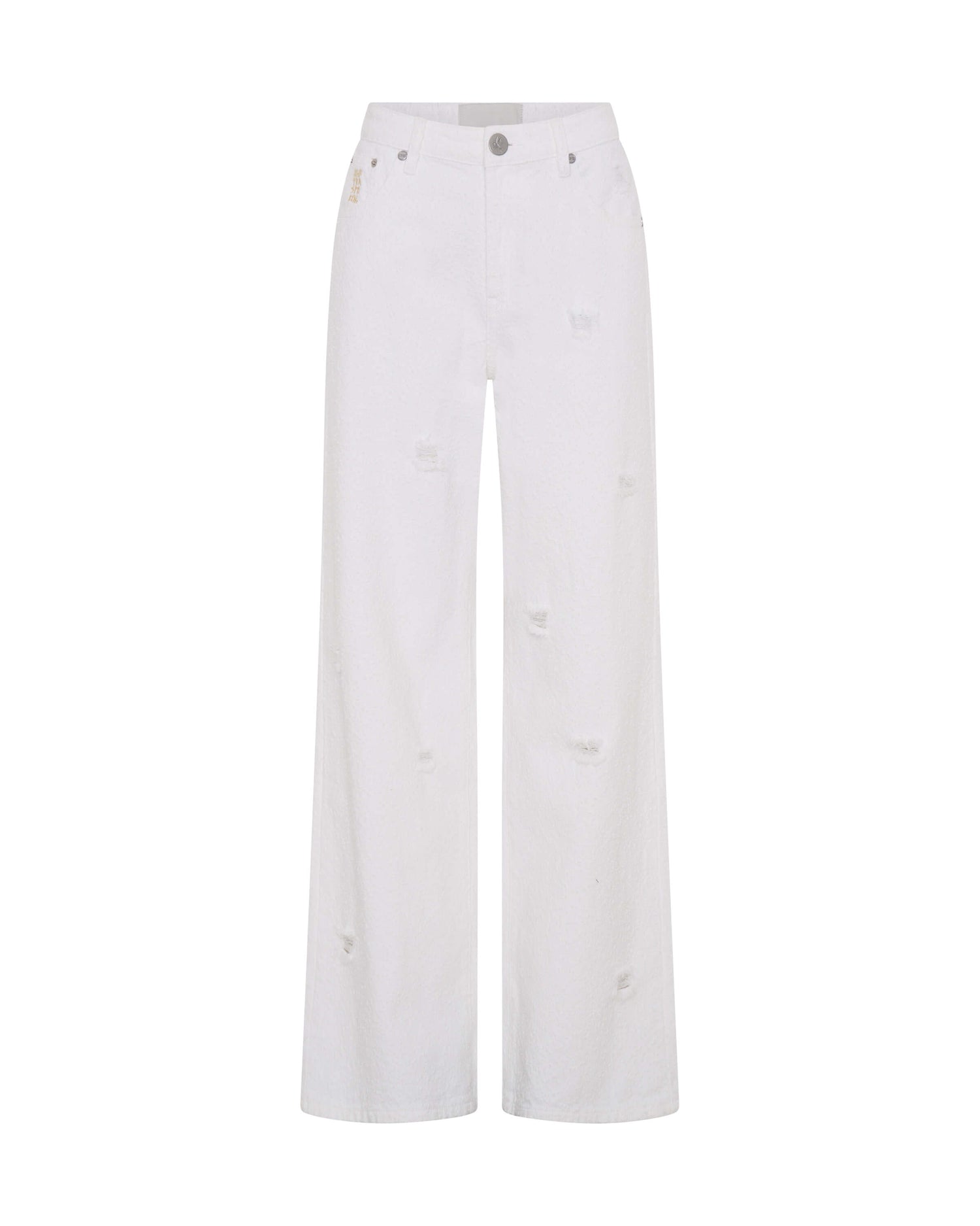 White Denim Jackson Mid Waist Wide Leg Denim Jeans - Textured White