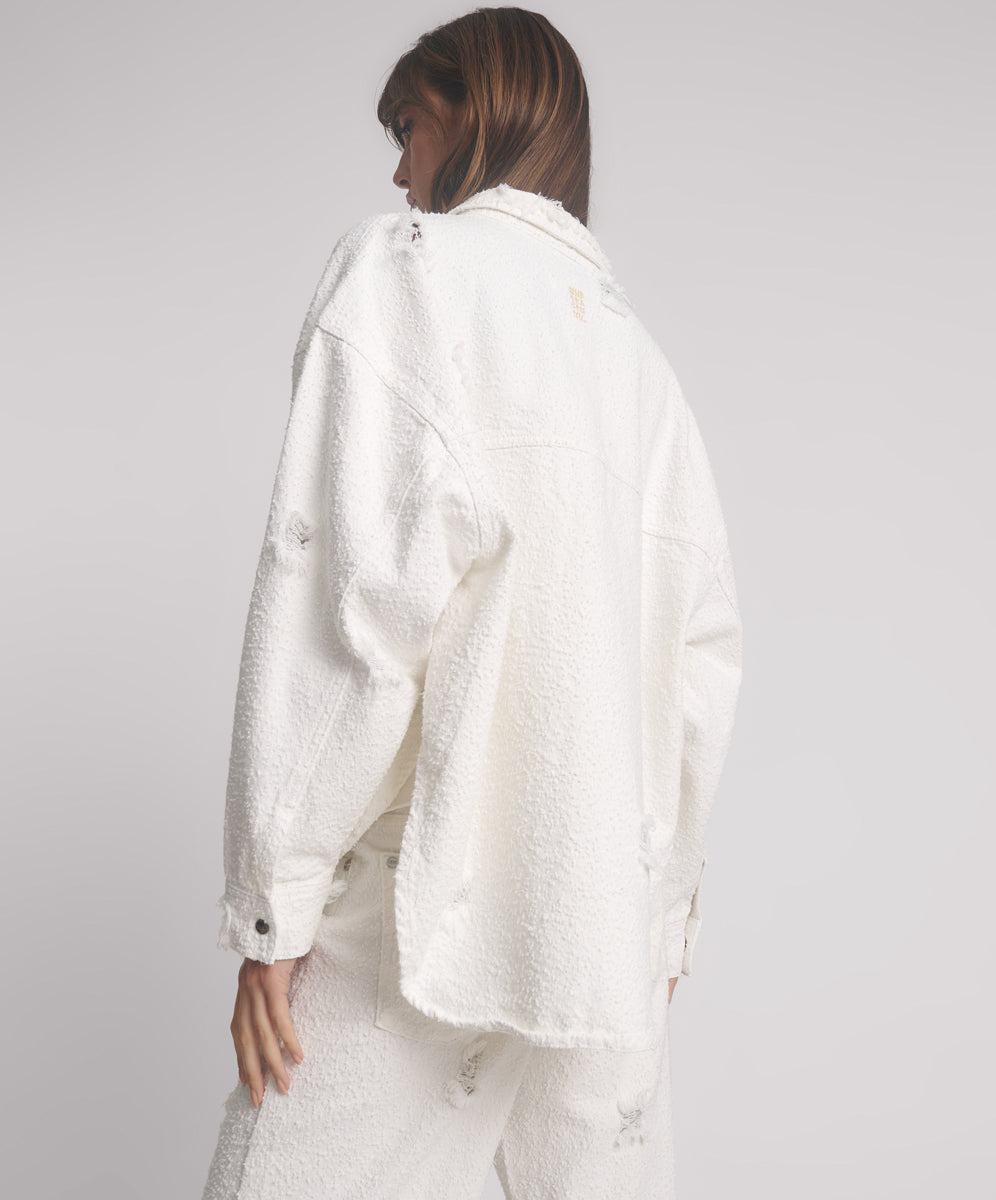 Last Stock Daria Denim Shacket - Textured White