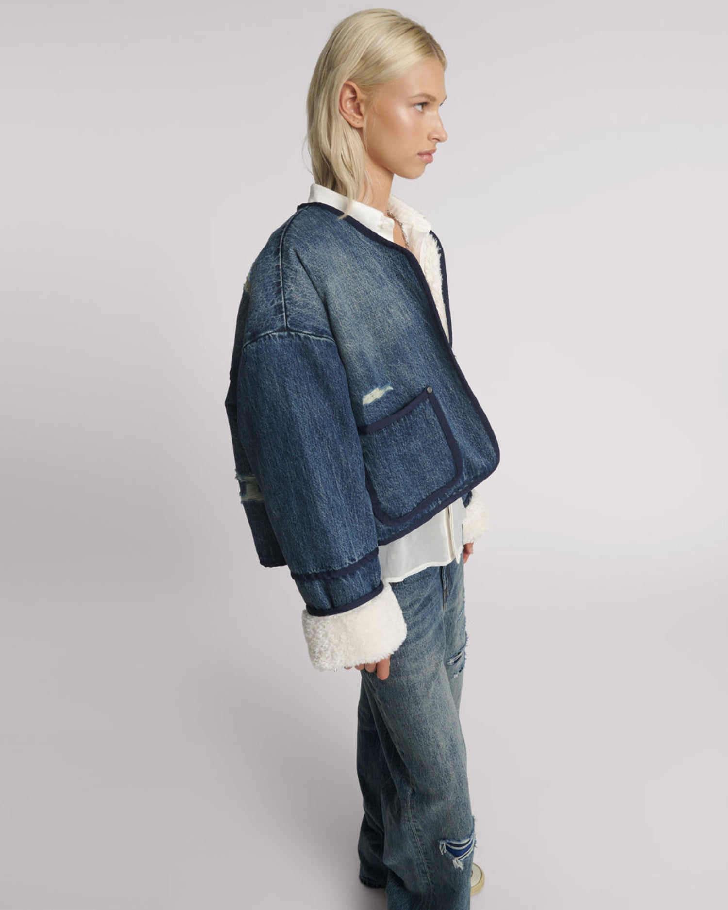Full Price Teddy Cropped Denim Jacket - Boys Club Blue