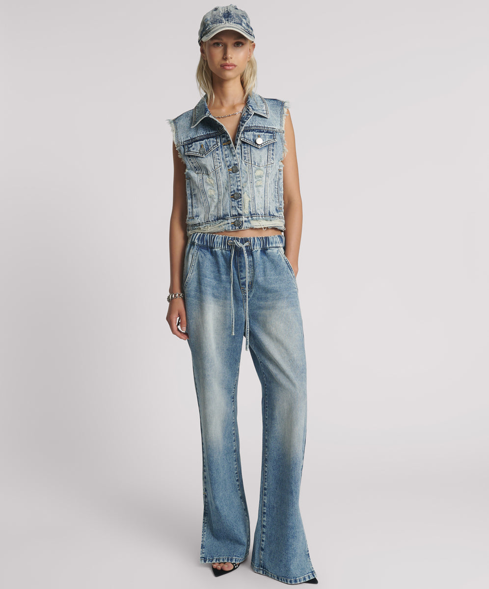 Last Stock Roadhouse Wide Leg Drawstring Denim Jeans - Sunset Blue