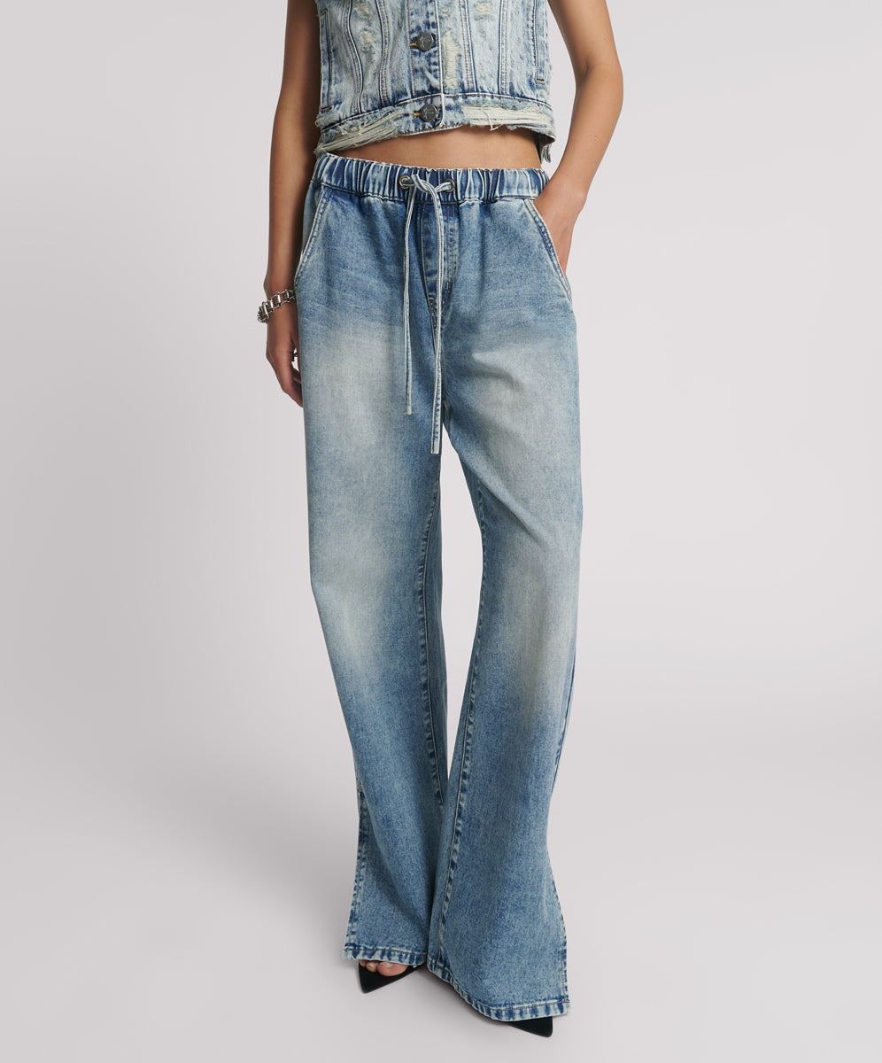 Last Stock Roadhouse Wide Leg Drawstring Denim Jeans - Sunset Blue