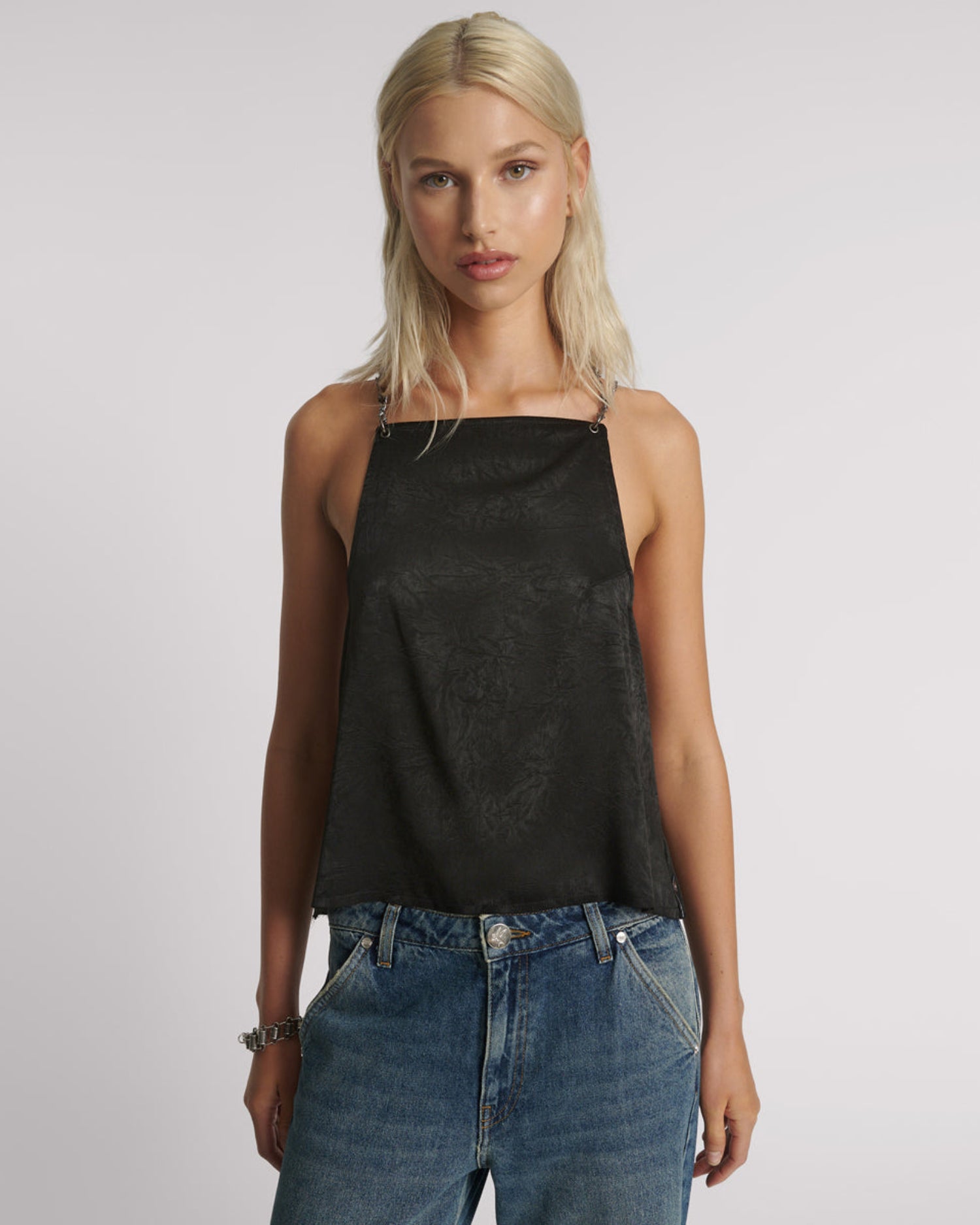 Last Stock Heaven Chain Satin Backless Top - Black