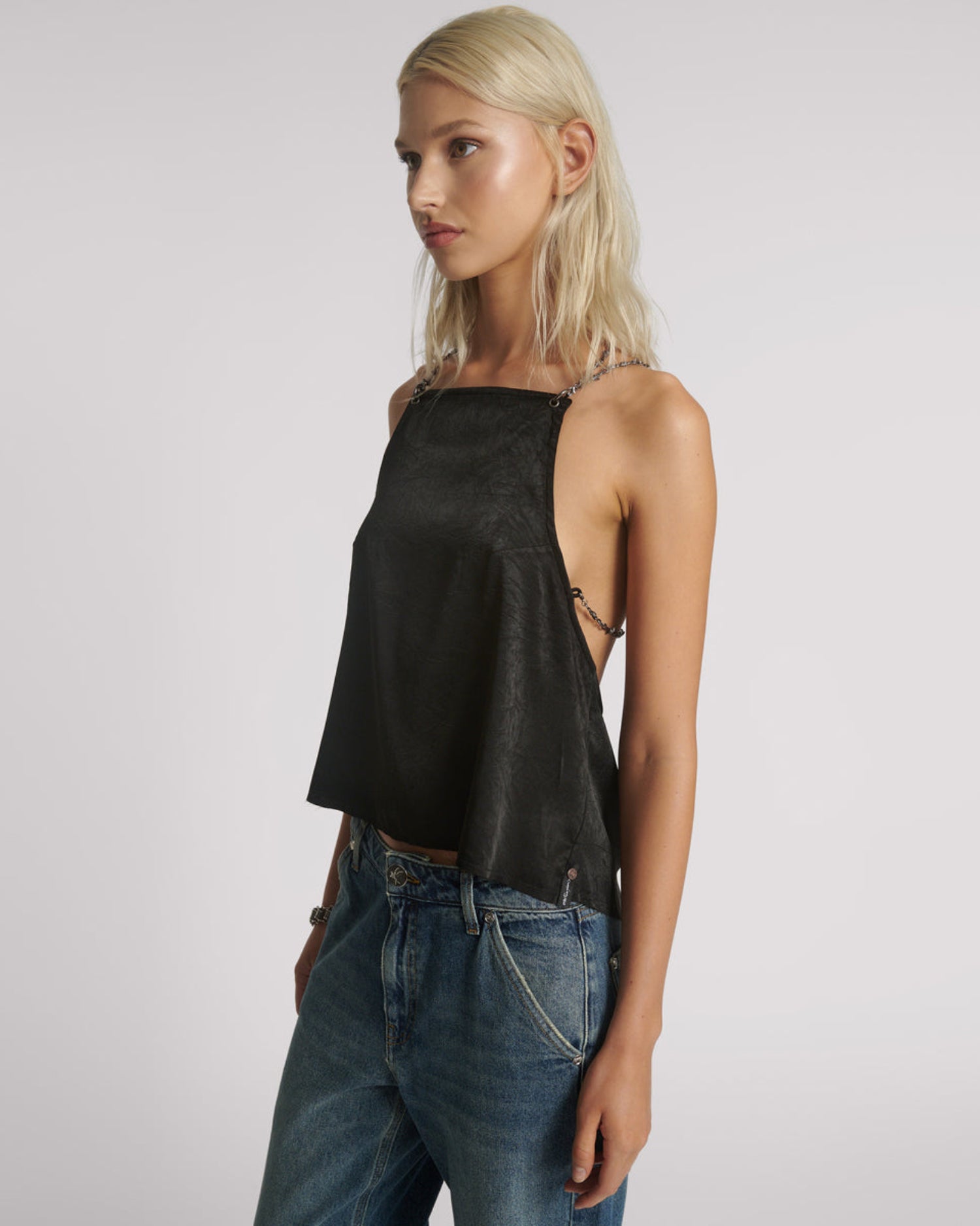 Last Stock Heaven Chain Satin Backless Top - Black