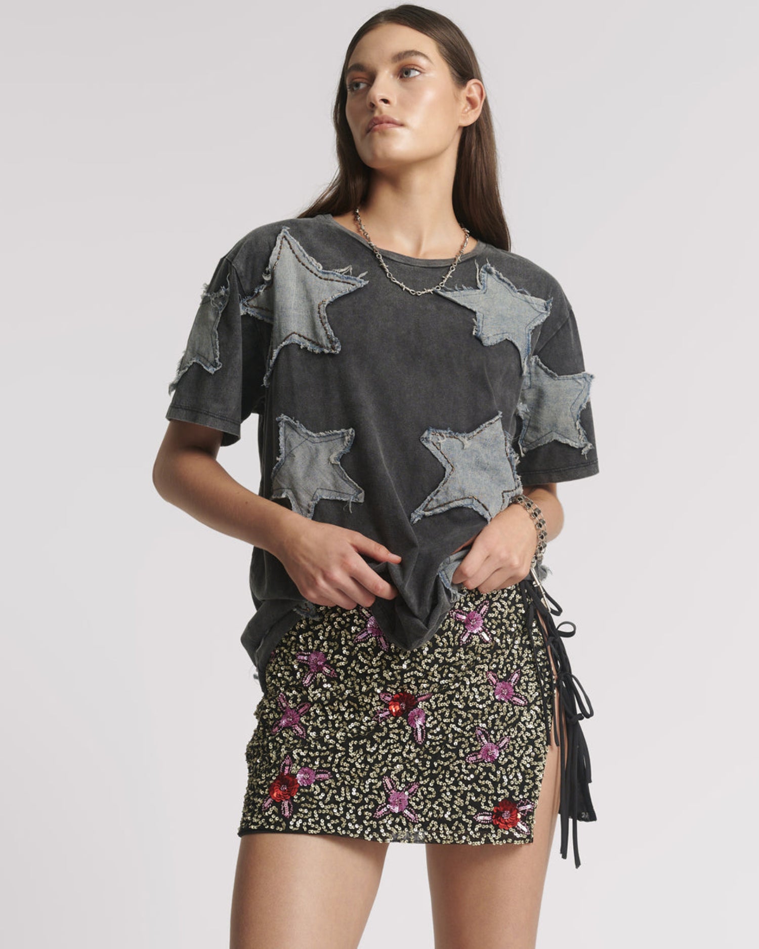 Full Price Pamela Hand Sequin Mini Skirt - Silver