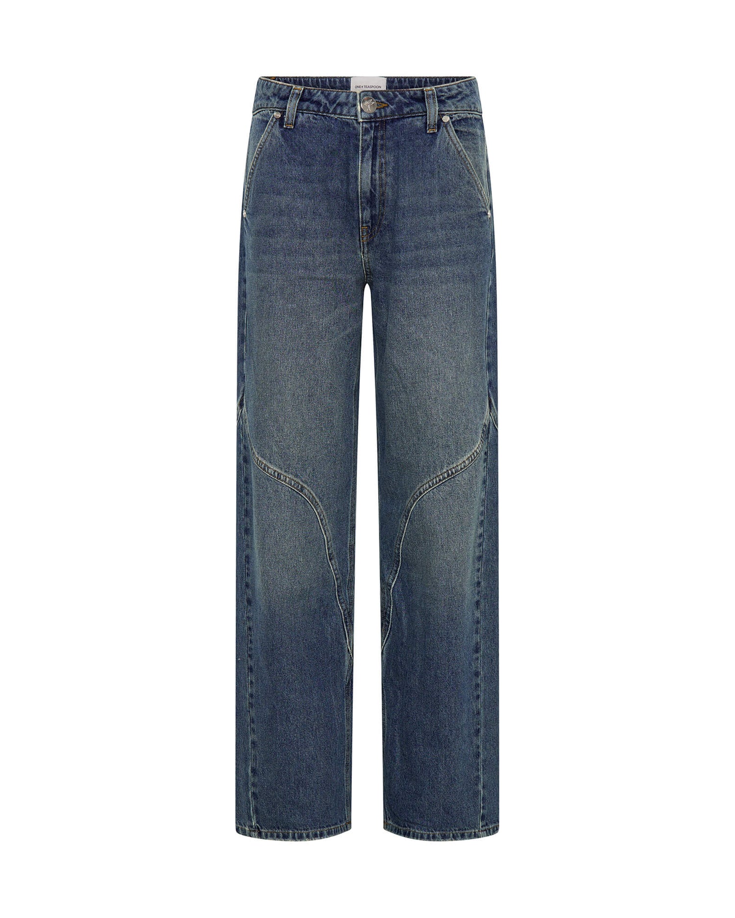 Outlet Western Wonders Mid Waist Straight Leg Denim Jeans - Blue Thunder