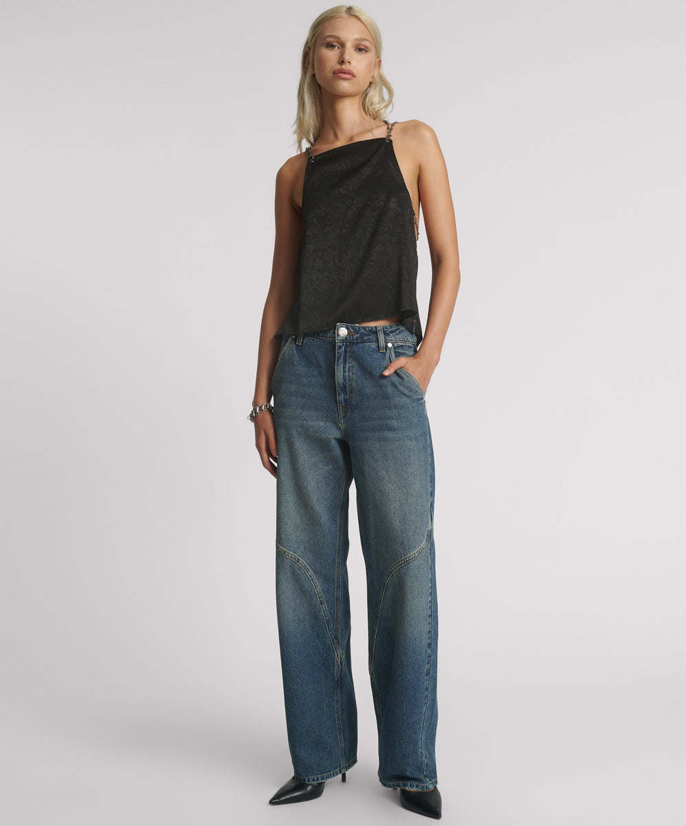 Outlet Western Wonders Mid Waist Straight Leg Denim Jeans - Blue Thunder