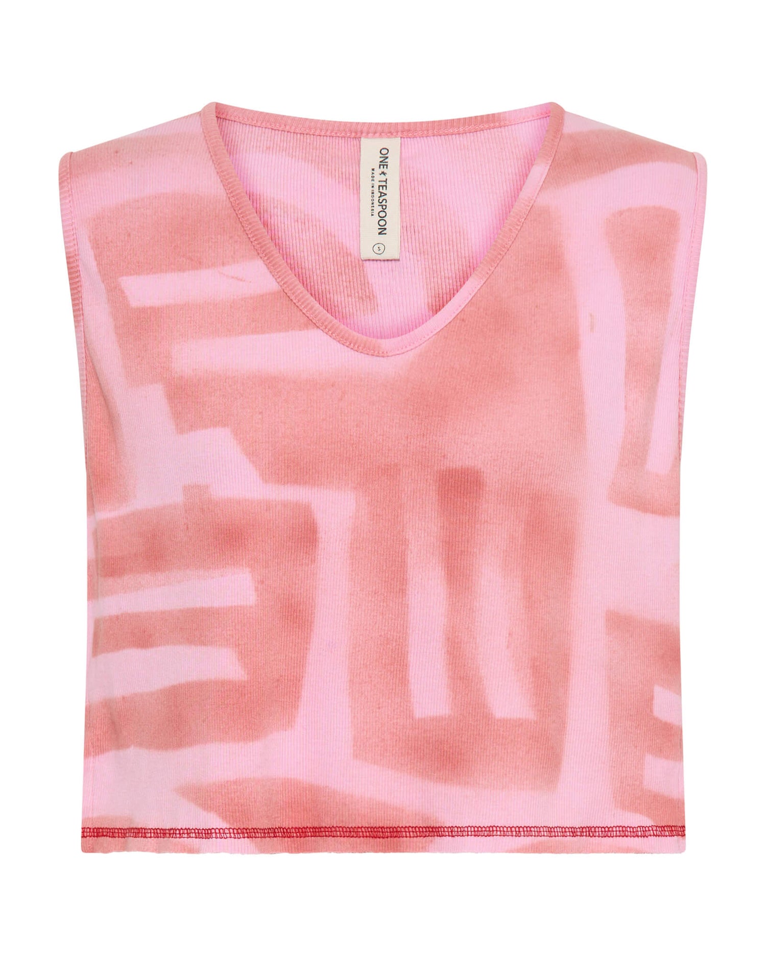 Last Stock Gloria Moai V-Front Hand Painted Rib Tank Top - Pink