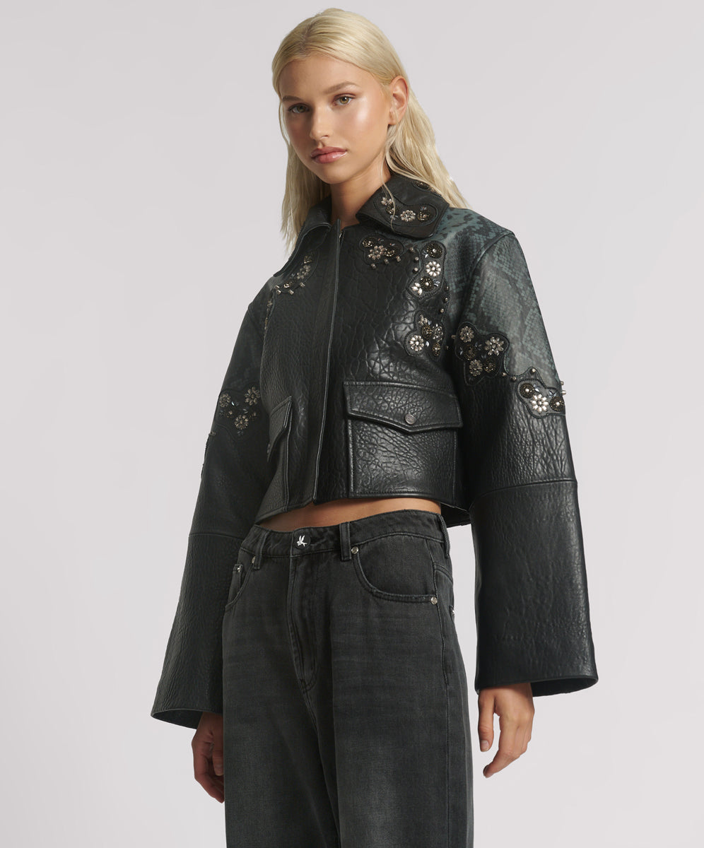 Full Price Matador Leather Cropped Jacket - Black