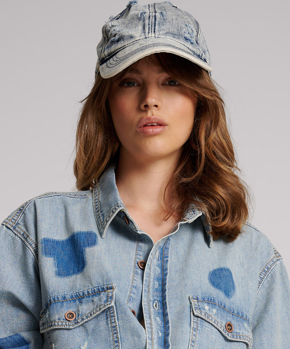Accessories Distressed Denim Cap - Blue