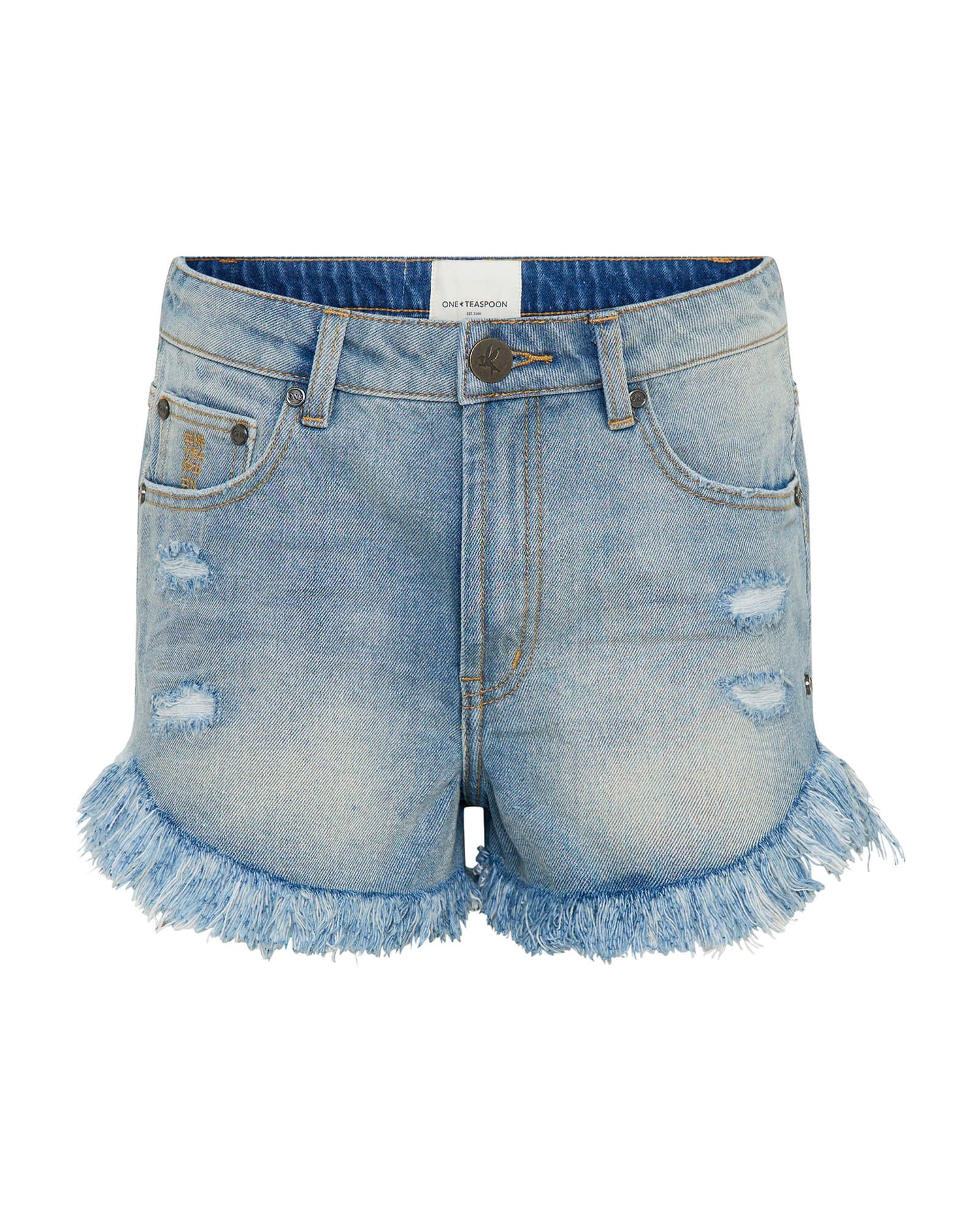 Last Stock Outlaws Mid Waist Mid Length Denim Shorts -  Blue Malt