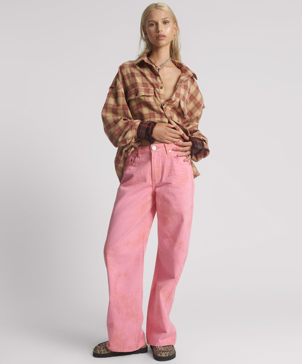 Jacksons Jeans Jackson Mid Waist Wide Leg Denim Jeans - Pink Kiss