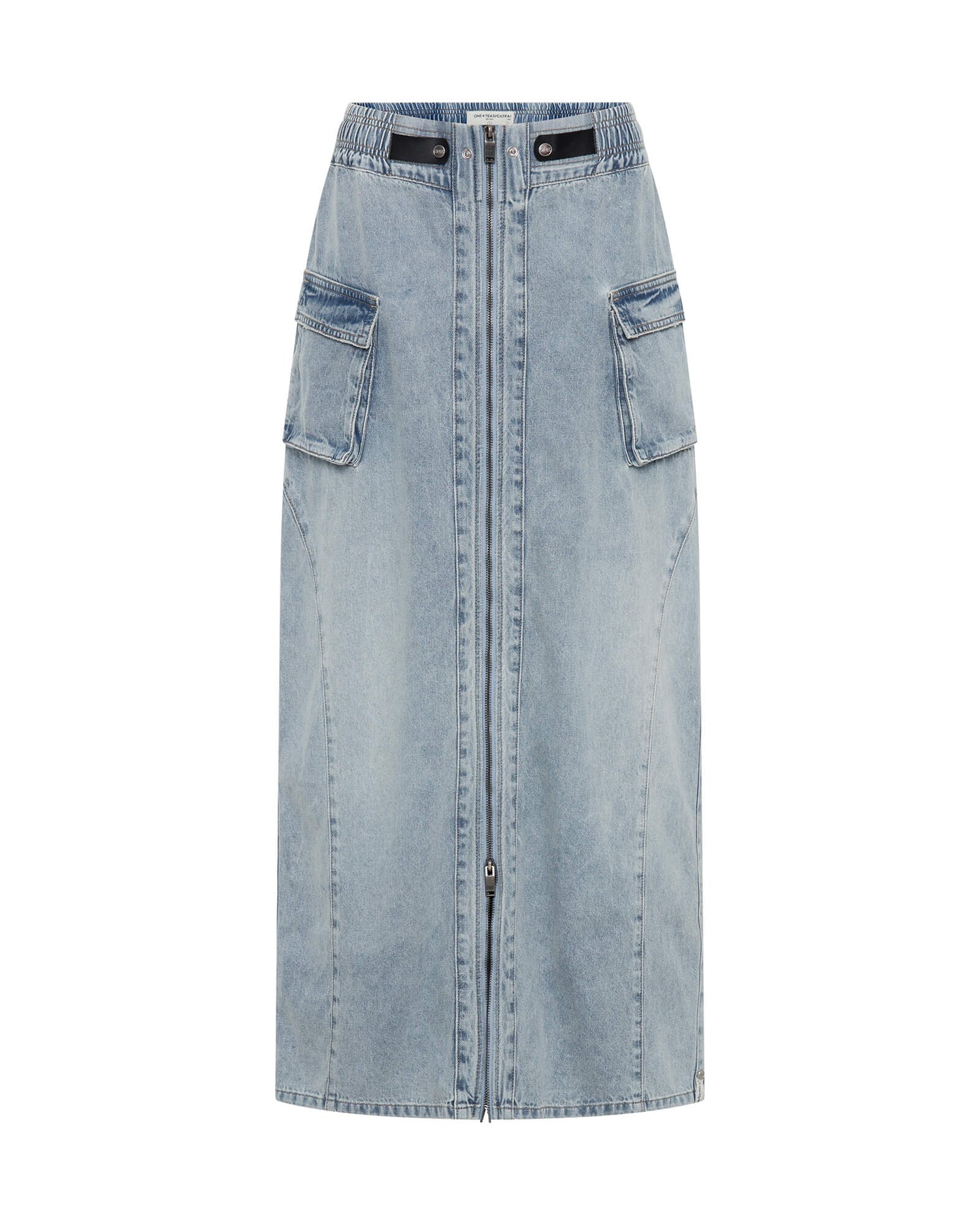 Women's Denim Skirts Parachute Low Waist Split Front Maxi Denim Skirt - Soft Blue
