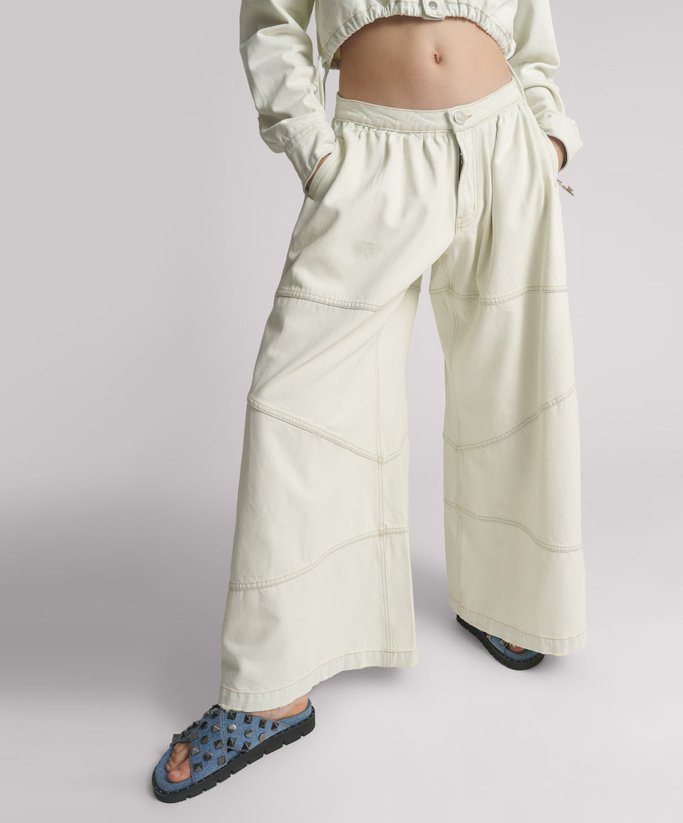 White Denim Daddios Low Waist Super Wide Leg Denim Jeans -  Blue Cream