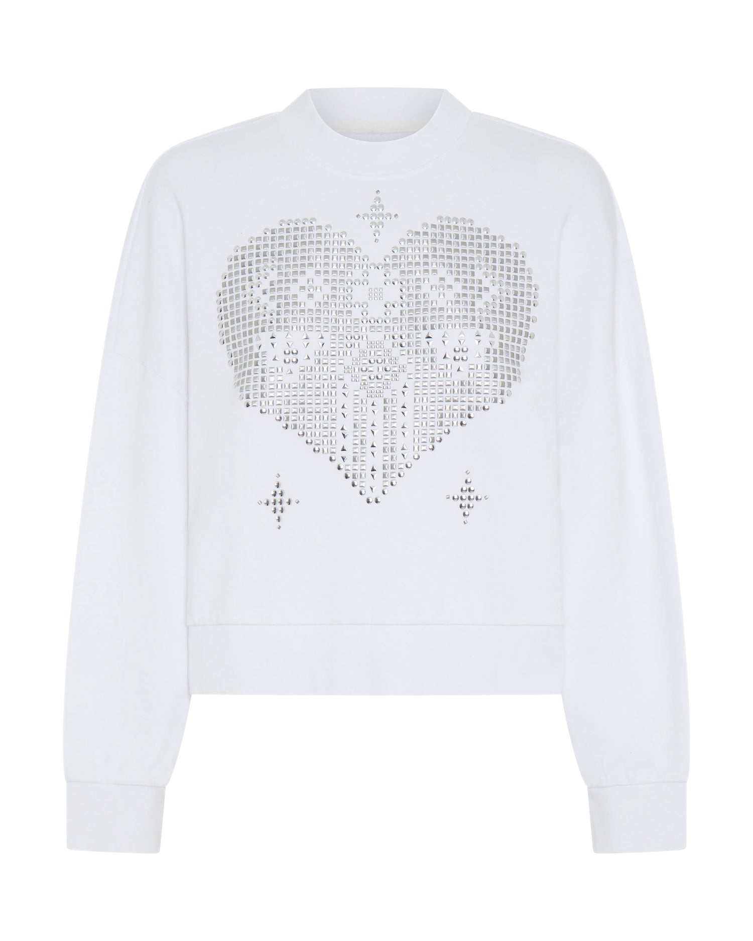Hoodies and Sweats Studded Heart Cropped Sweater - White