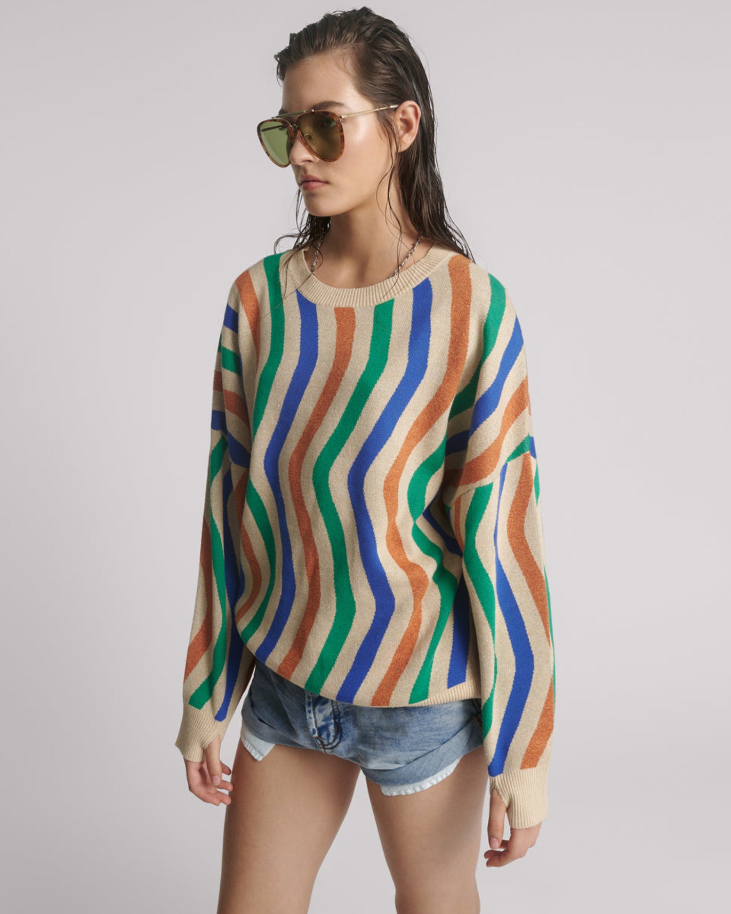 Knitwear Acid Trip Knitted Wool Sweater - Striped Cream