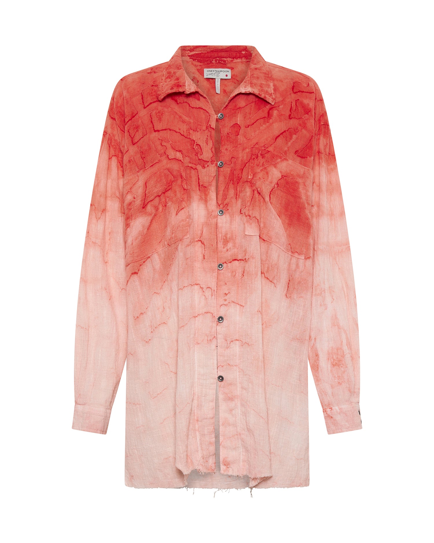 Last Stock Hand Painted Sunset Muslin Longline Shirt - Coral