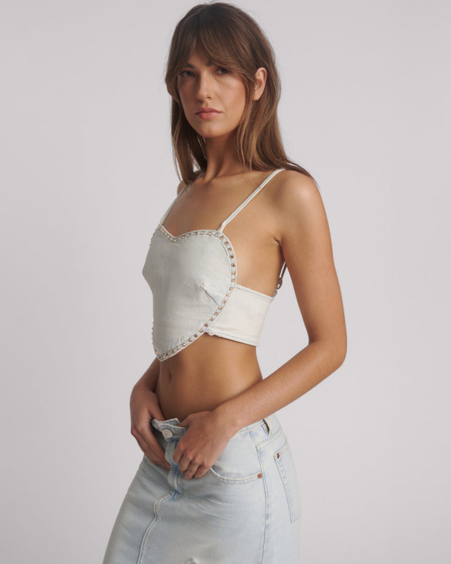 The Festival Shop Denim Heart Backless Crop Top - Le Surf Blue