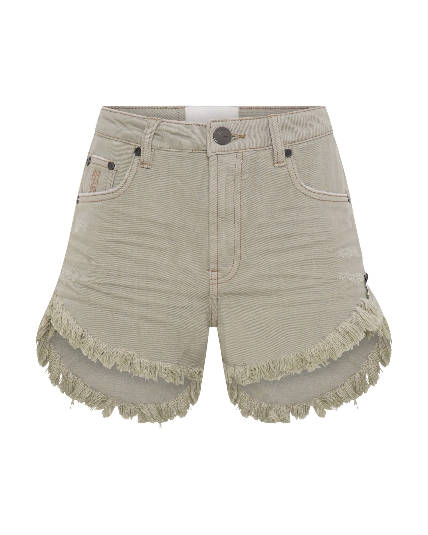 Khaki Edit Outlaws Mid Waist Mid Length Denim Shorts - Faded Khaki