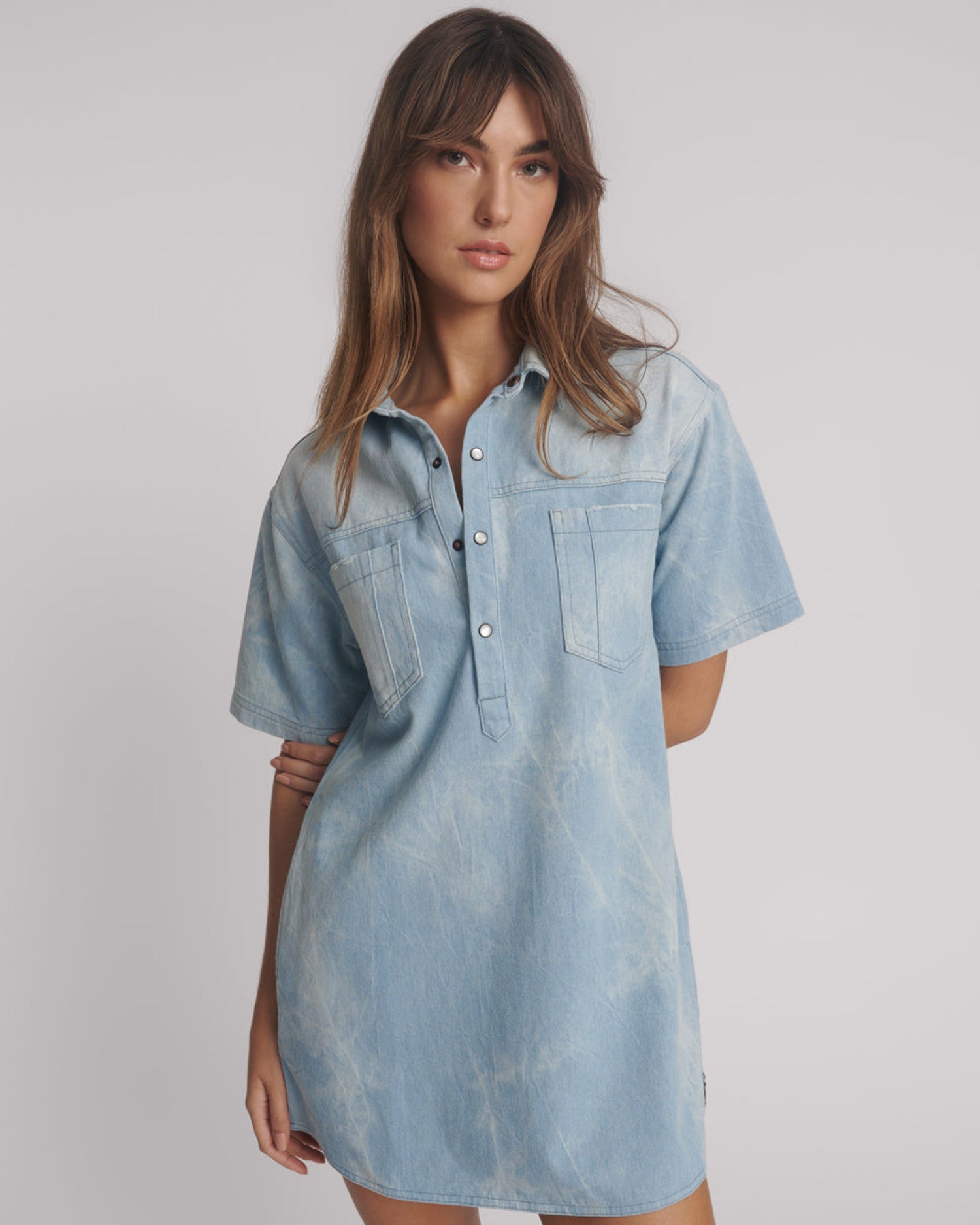 Mini Dresses Pixie Denim Mini Shirt Dress - Cloudy Blue