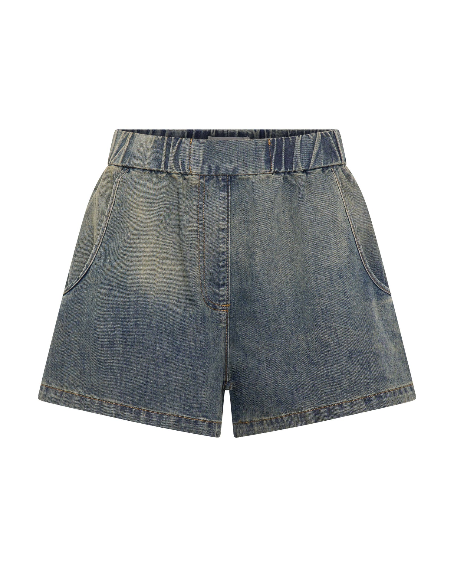 Outlet Sale Womens Denim Shorts Funks High Waist Elasticated Flippy Denim Short - Blue Sand