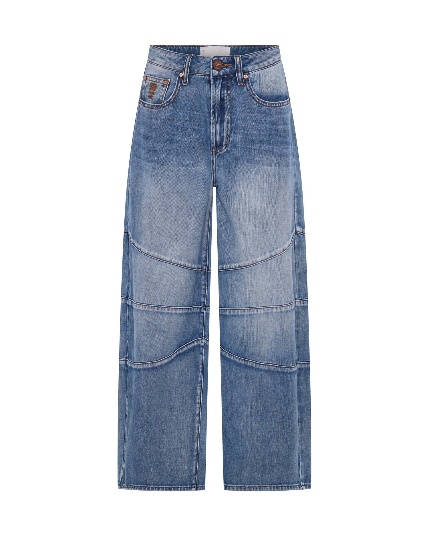 Outlet Barrel Mid Waist Wide Leg Denim Jeans - Blue Summer