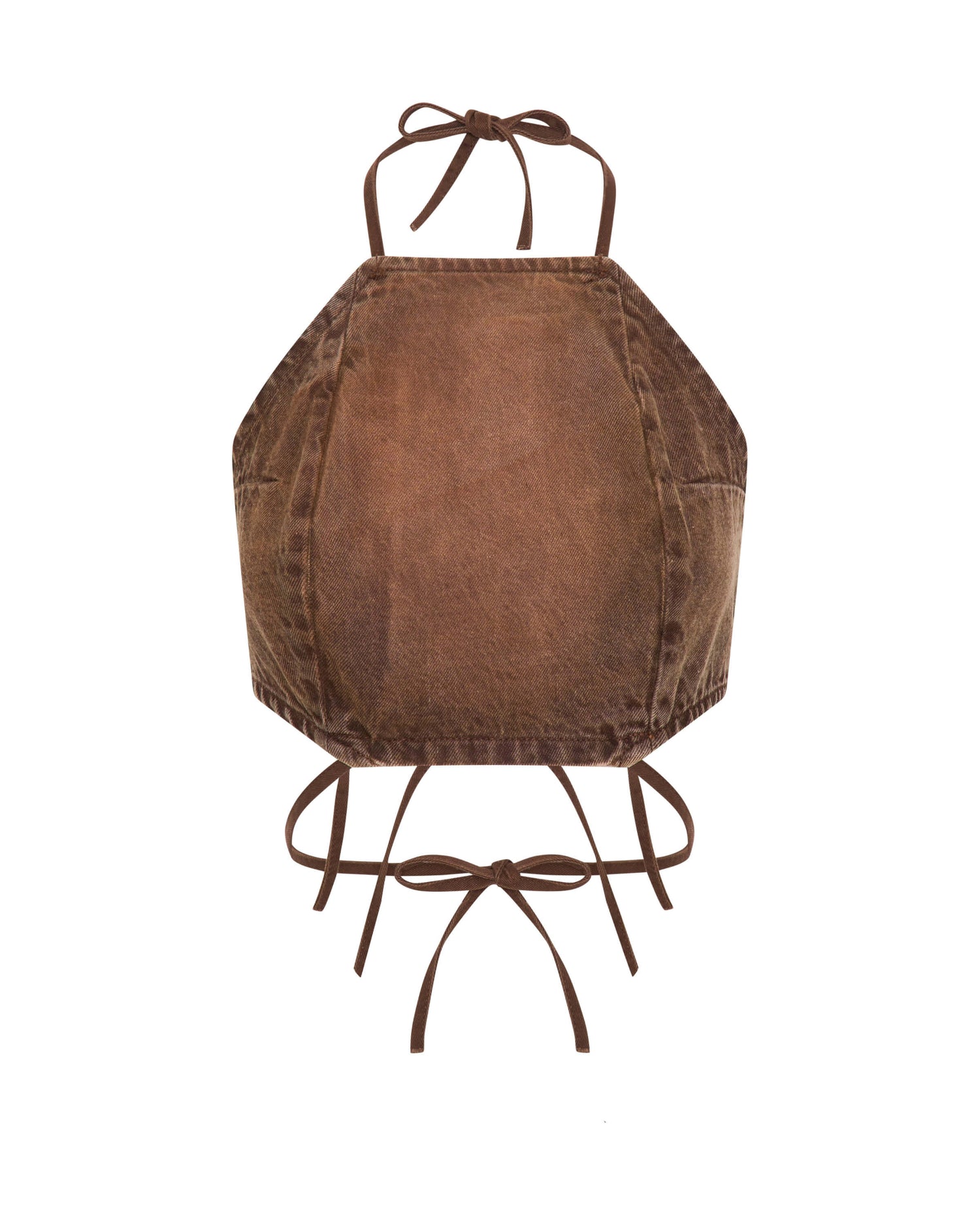 The Festival Shop Denim Cowgirl Backless Crop Top - Ranch Brown