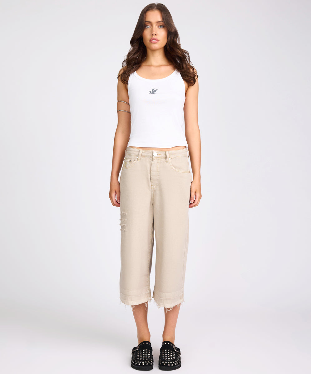 Products 720'S Mid Waist Super Long Length Denim Shorts - Stone