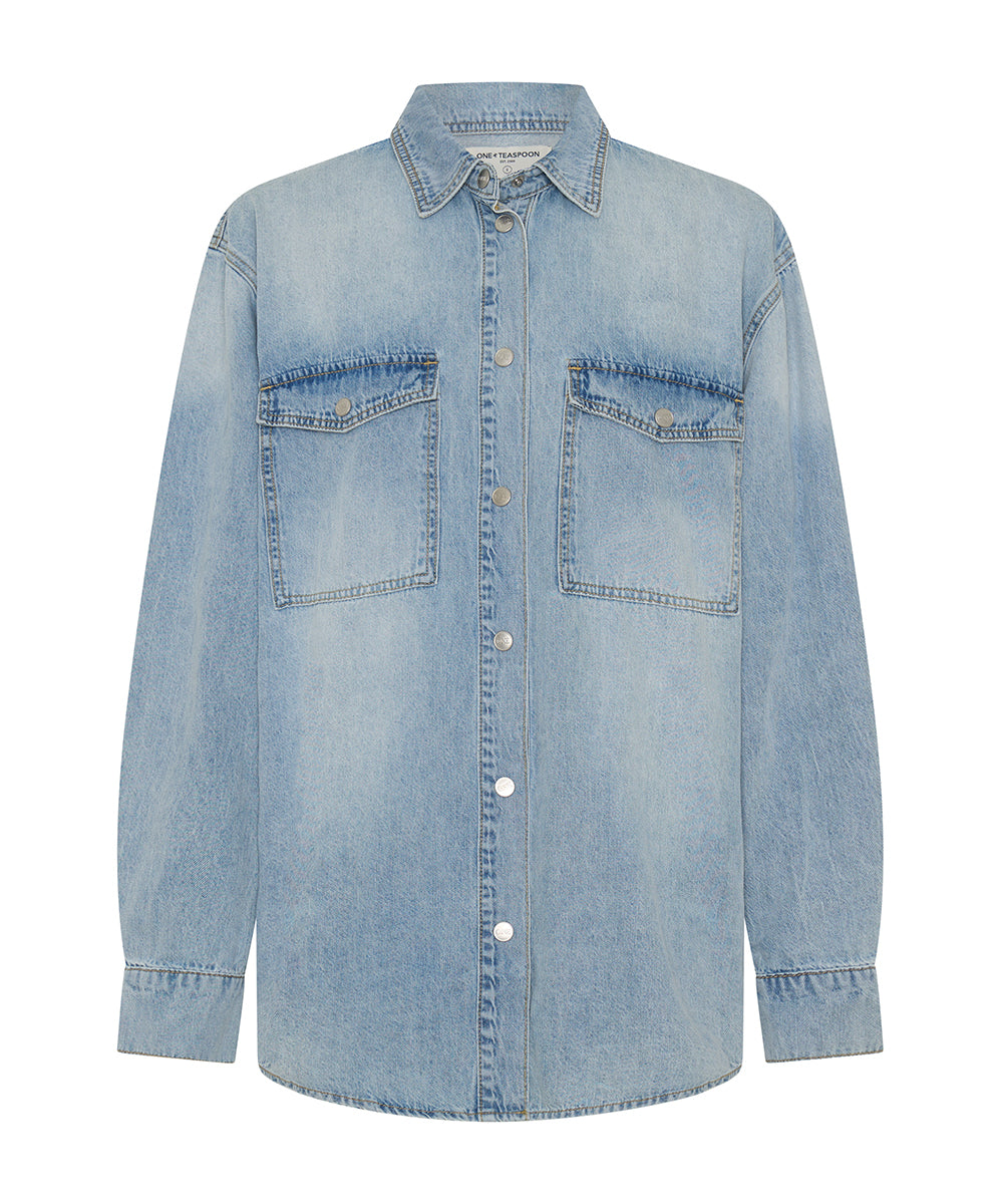 Dirty Blue Denim Essential Denim Shirt - Santa Cruz Blue