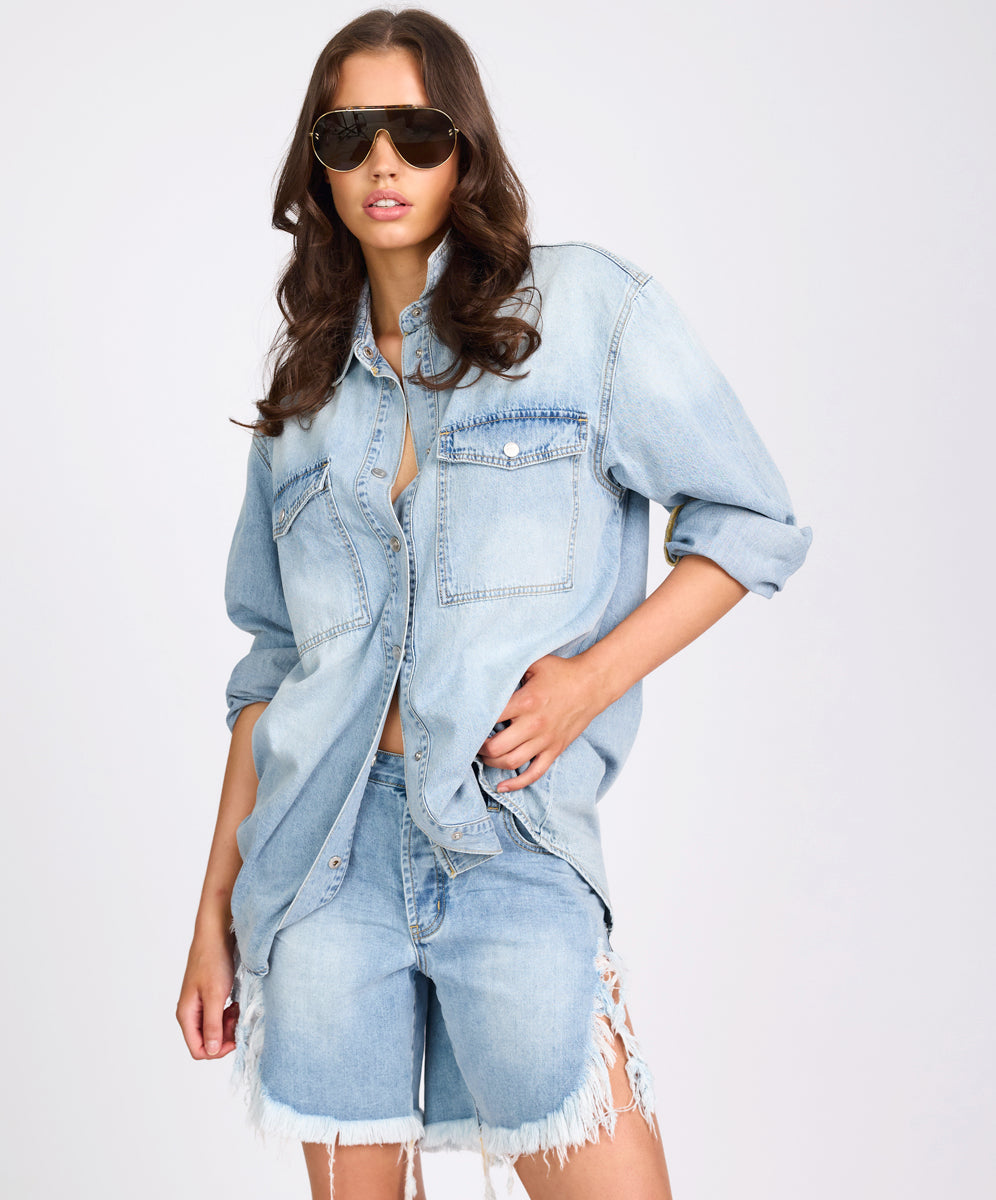 Dirty Blue Denim Essential Denim Shirt - Santa Cruz Blue