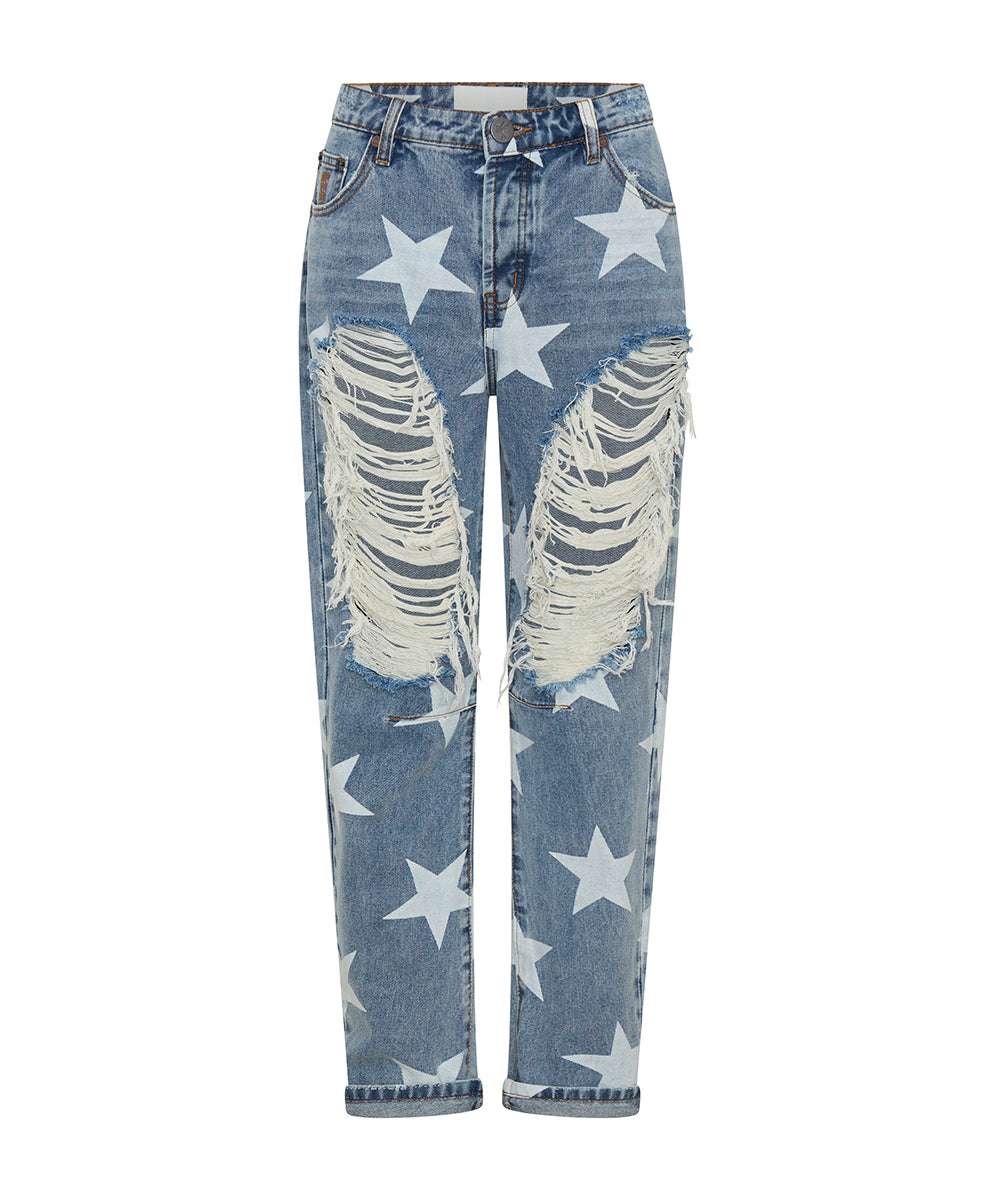 Last Stock Saints Low Waist Boyfriend Denim Jeans - Starwash Blue
