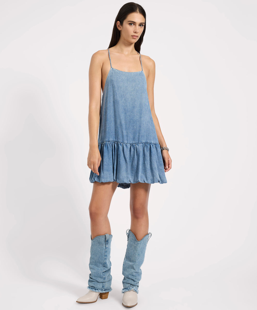 Mini Dresses Tencel Bubble Hem Mini Slip Dress - Washed Blue