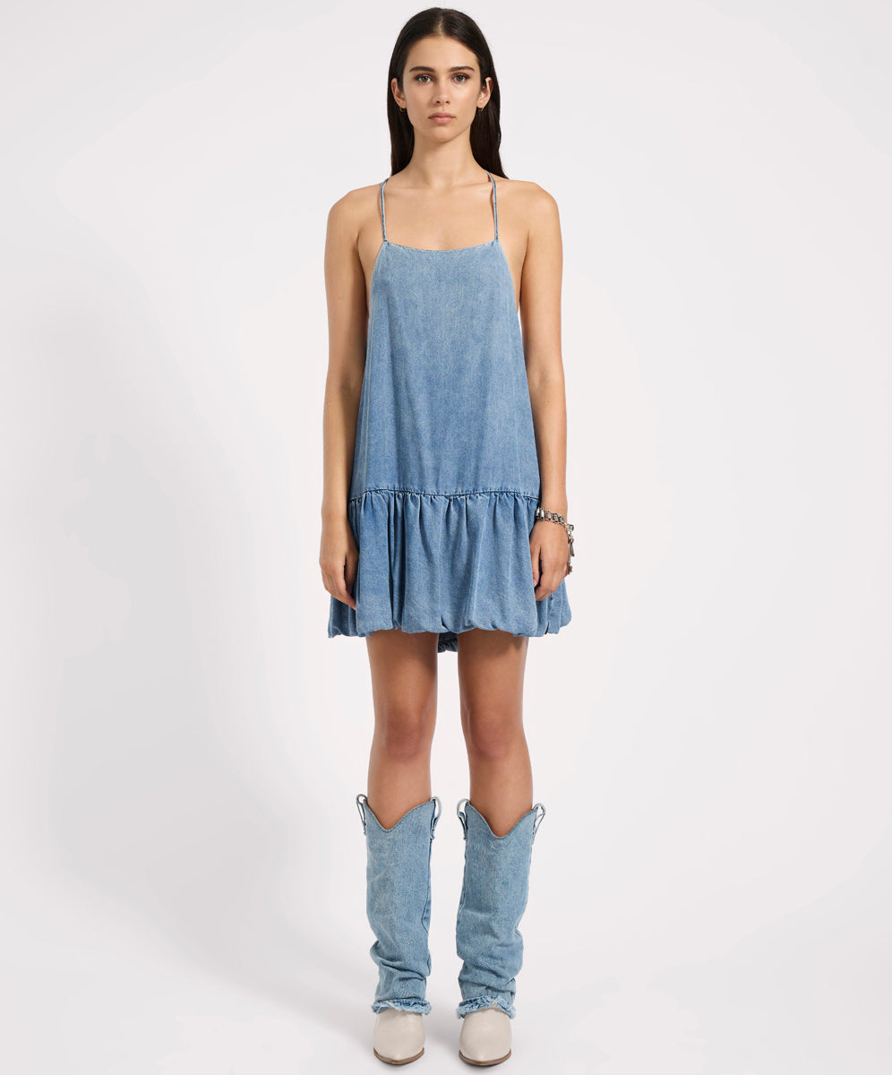 Mini Dresses Tencel Bubble Hem Mini Slip Dress - Washed Blue