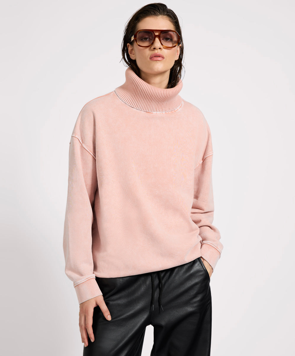 Women's Clothing Fleece Roll Neck Sweater - Blush Pink