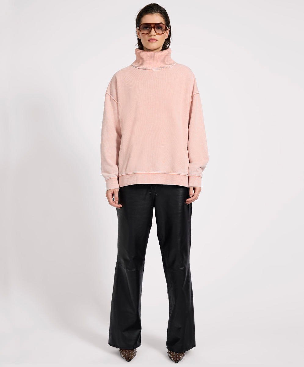 Women's Clothing Fleece Roll Neck Sweater - Blush Pink