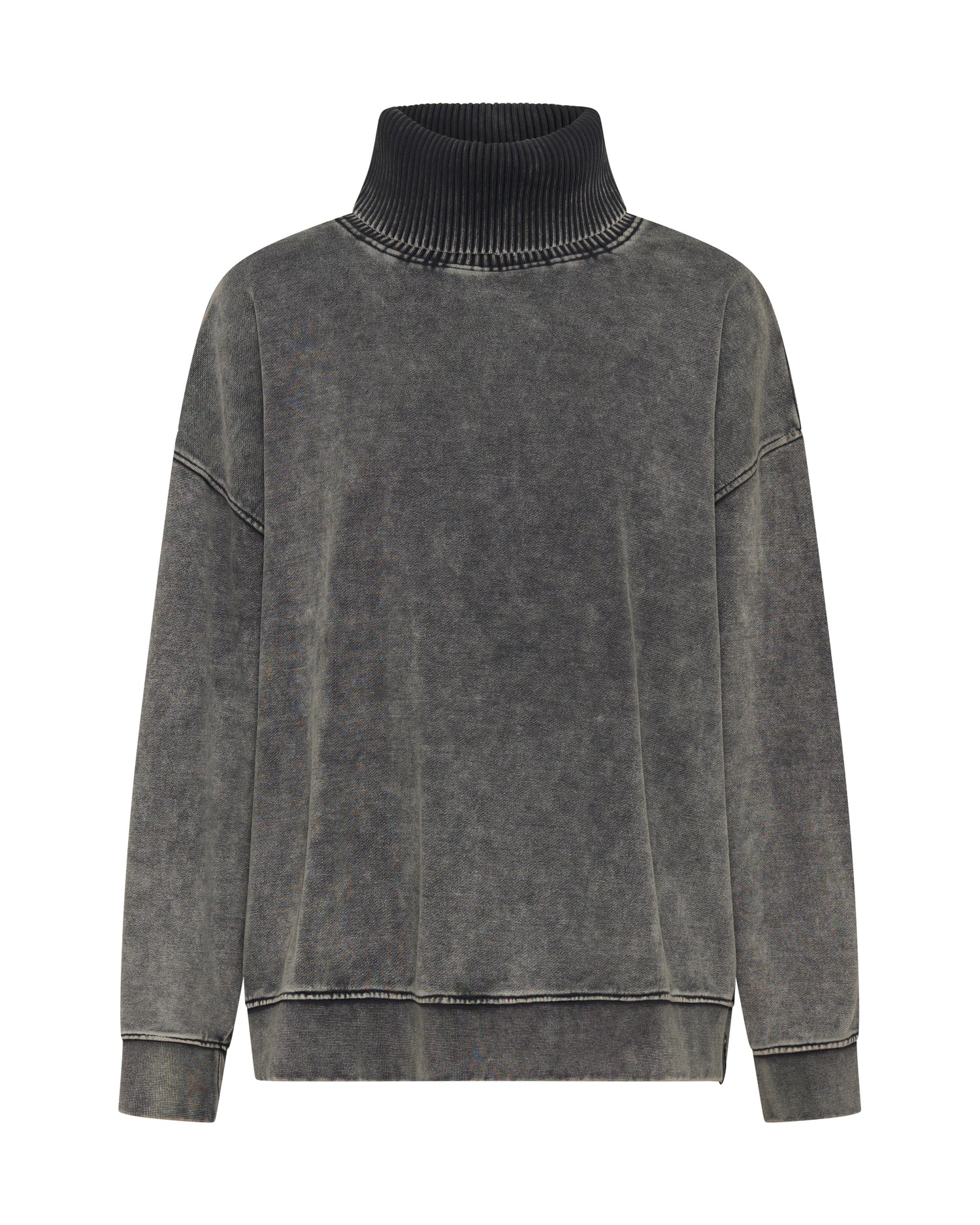 Women's Clothing Fleece Roll Neck Sweater - Worn Black