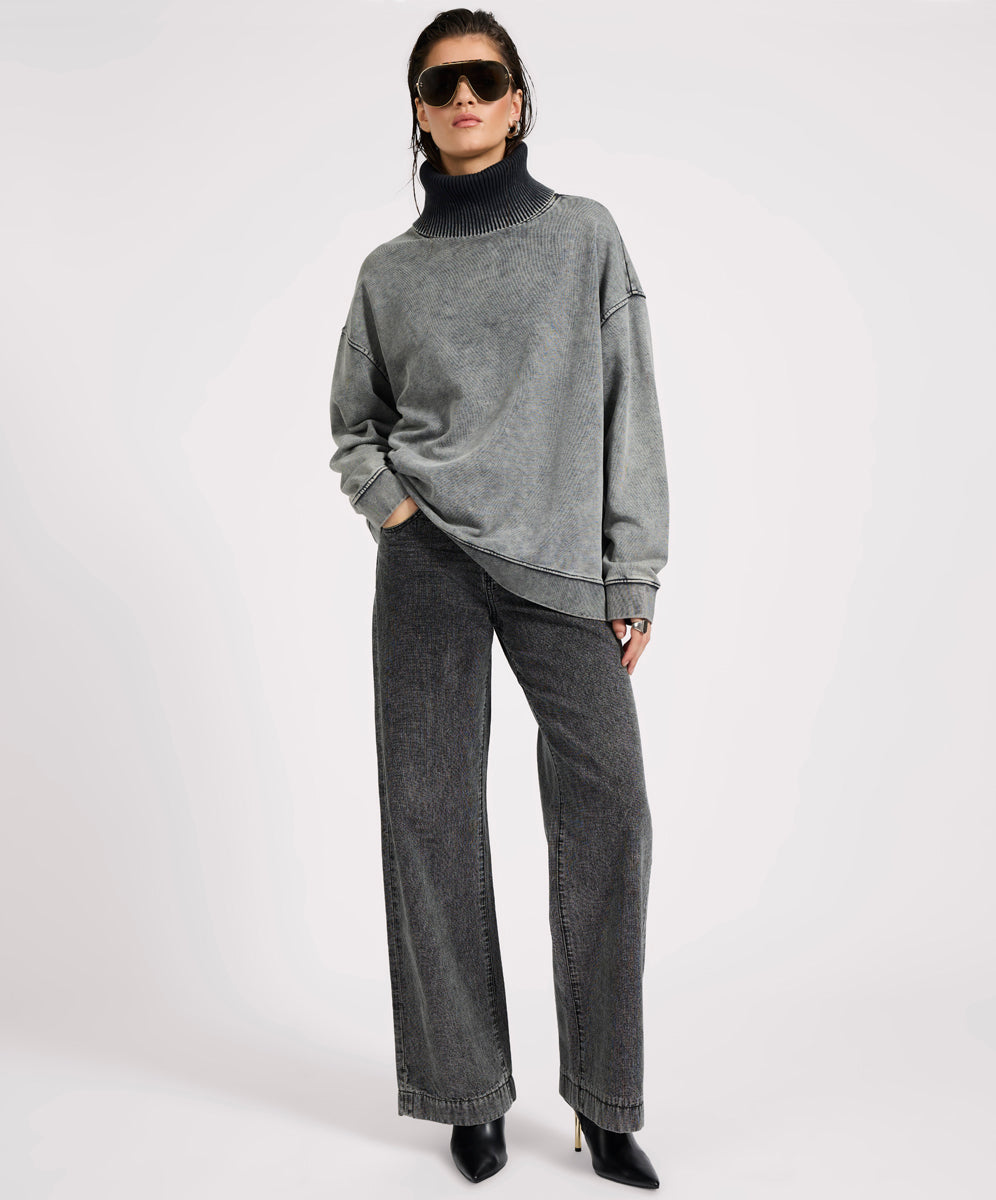 Women's Clothing Fleece Roll Neck Sweater - Worn Black