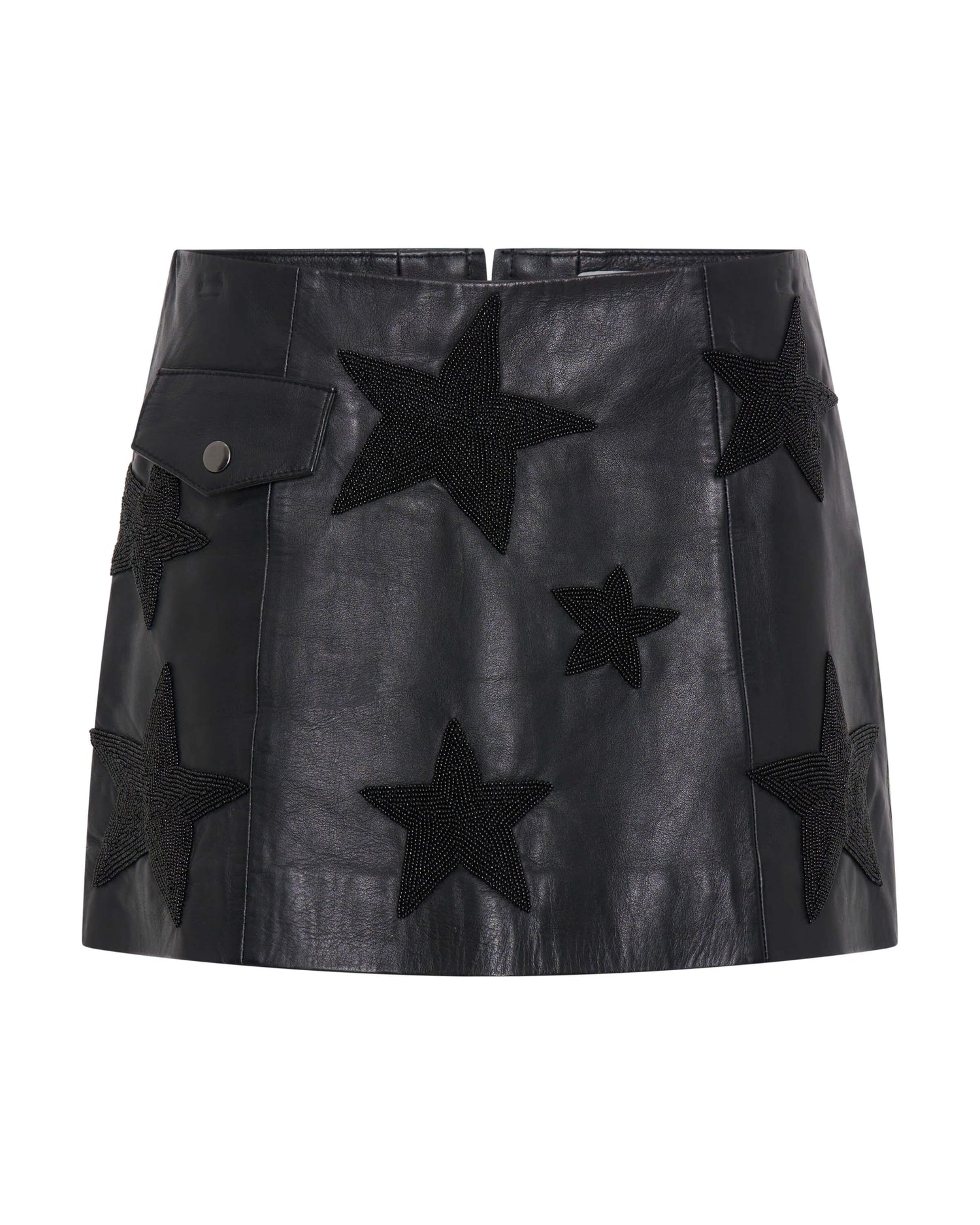 Full Price Embellished Star A-Line Leather Mini Skirt - Black