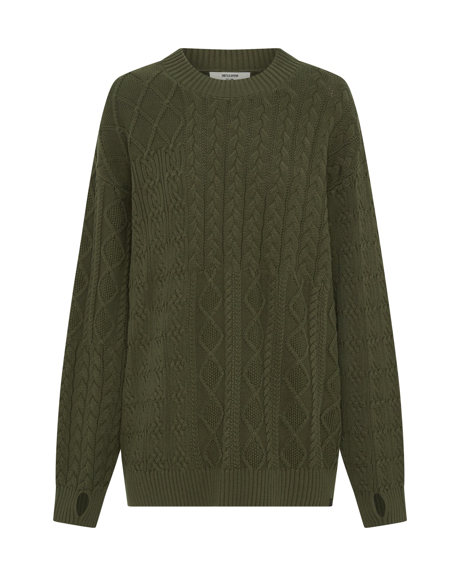 Knitwear Mixed Cable Cotton Knit Sweater - Khaki