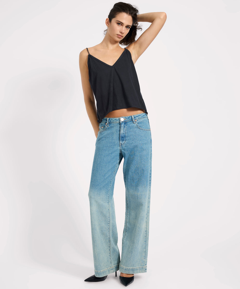 Women's Denim Low Riders Low Waist Wide Leg Denim Jeans - Texas Blue