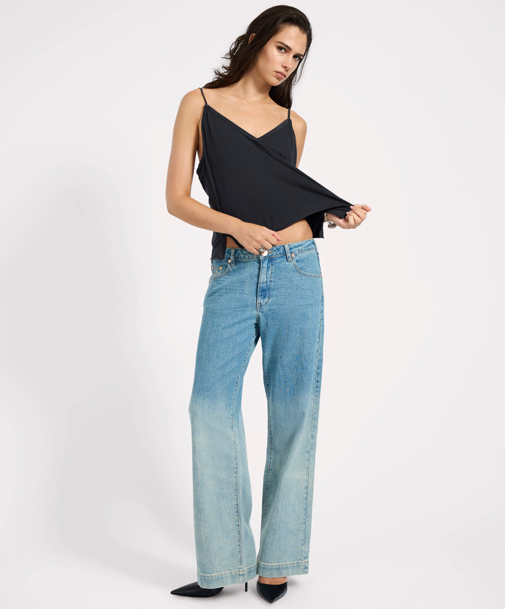 Women's Denim Low Riders Low Waist Wide Leg Denim Jeans - Texas Blue