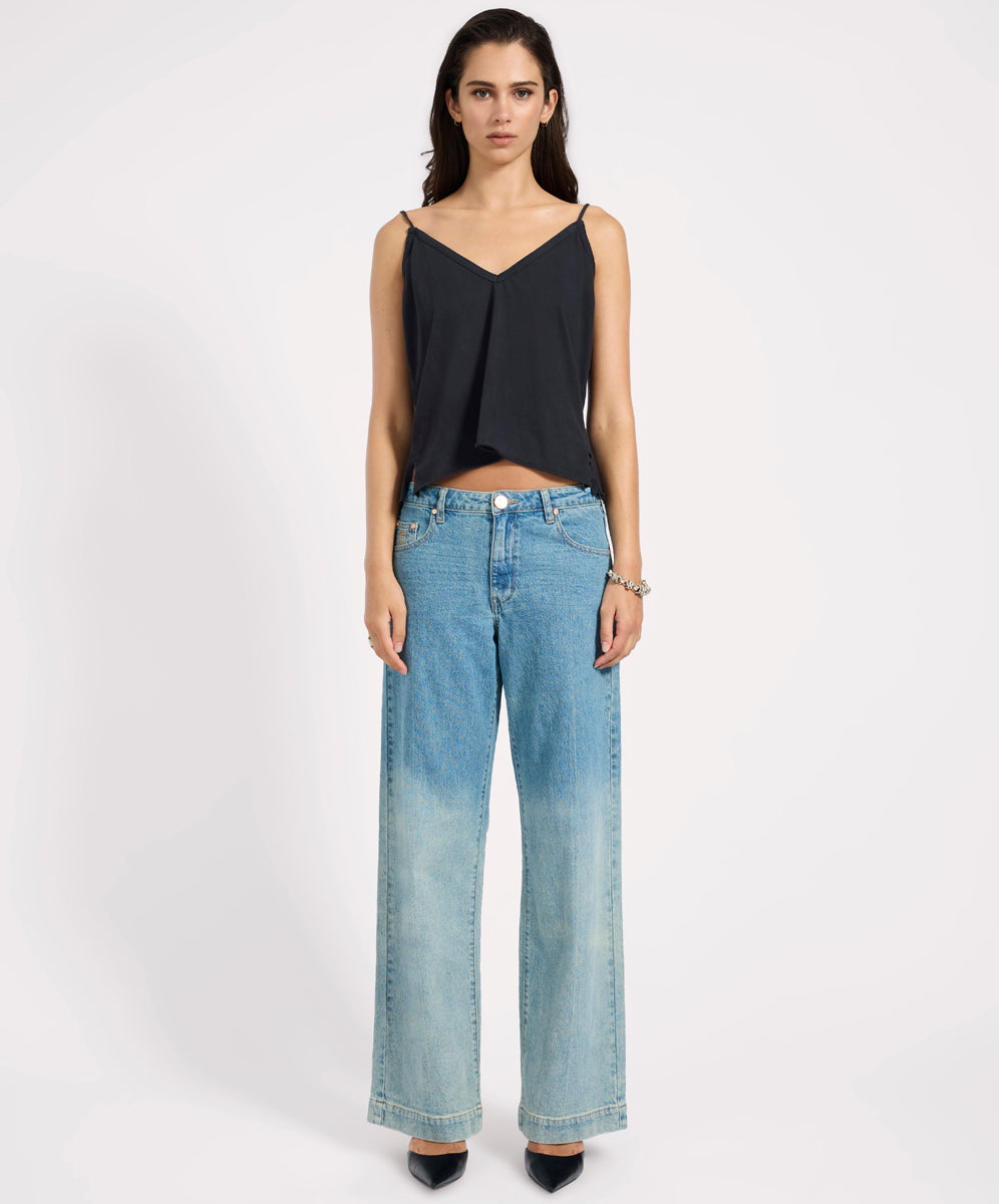 Women's Denim Low Riders Low Waist Wide Leg Denim Jeans - Texas Blue