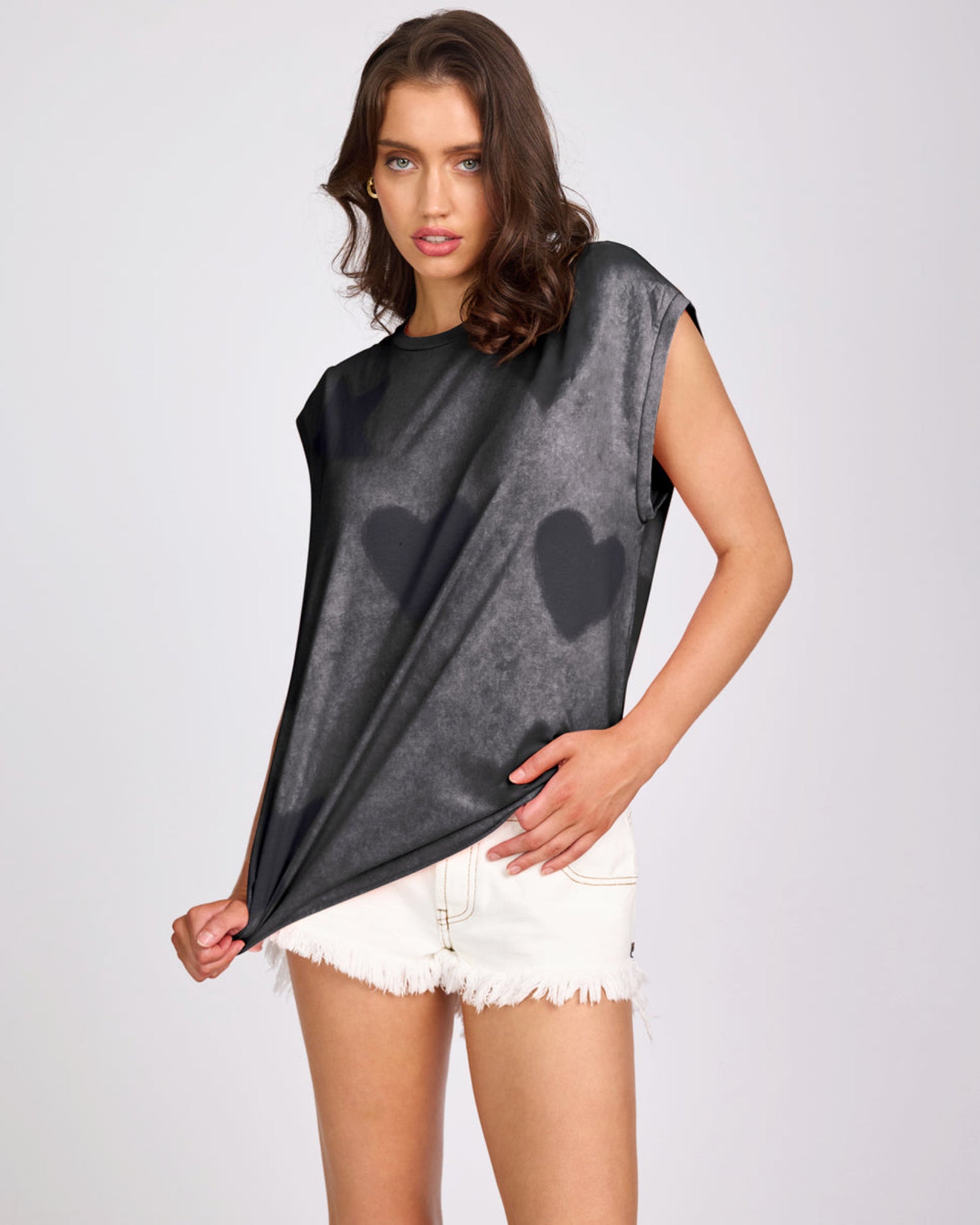 Last Stock Heart And Star Stencil Tank Top - Charcoal