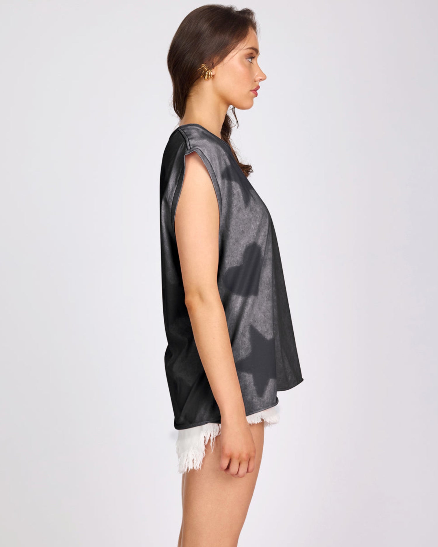 Last Stock Heart And Star Stencil Tank Top - Charcoal