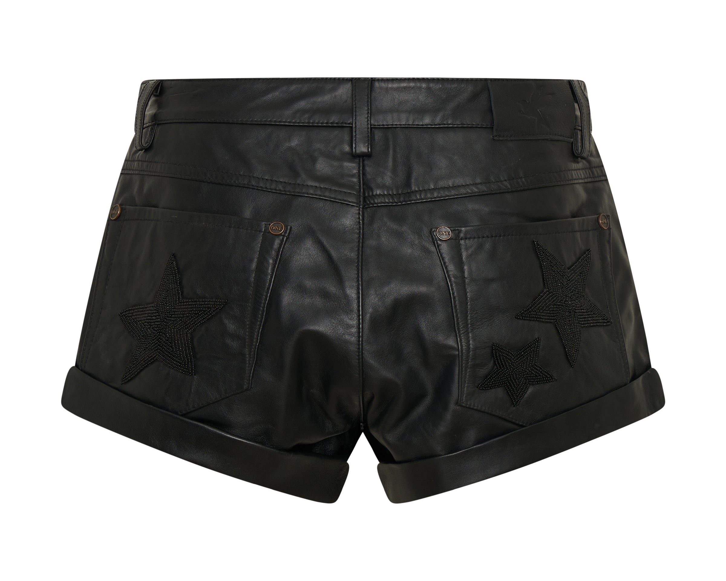 Bandits Low Waist Embellished Leather Shorts - Black Star