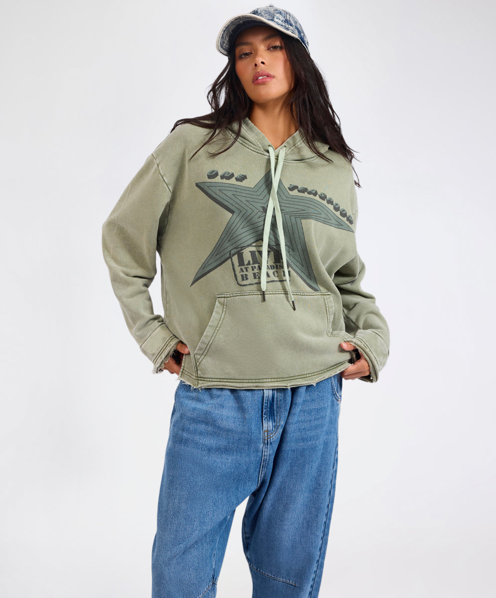 Khaki Edit Star Tour Worn Hoody - Washed Khaki